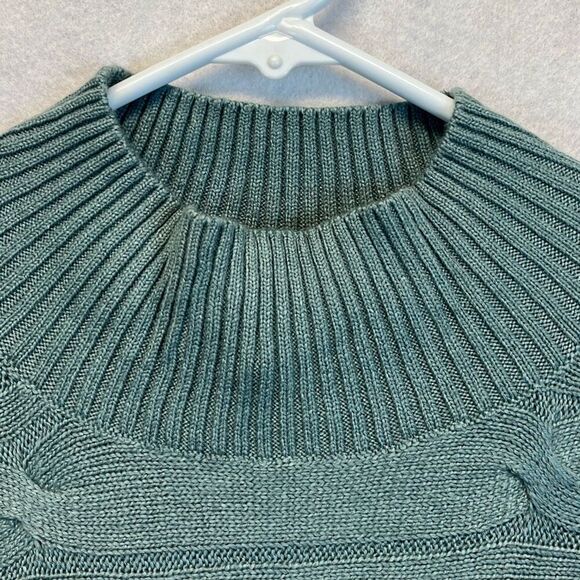 NWT J.JILL Sweater Women's XL Petite Storm Cloud Green Cable Knit Mock Neck $99 - Picture 5 of 16